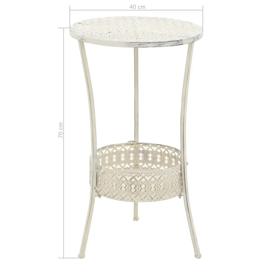 Round Vintage Metal Bistro Table with Bottom Basket White 40cm Diameter 70cm Height