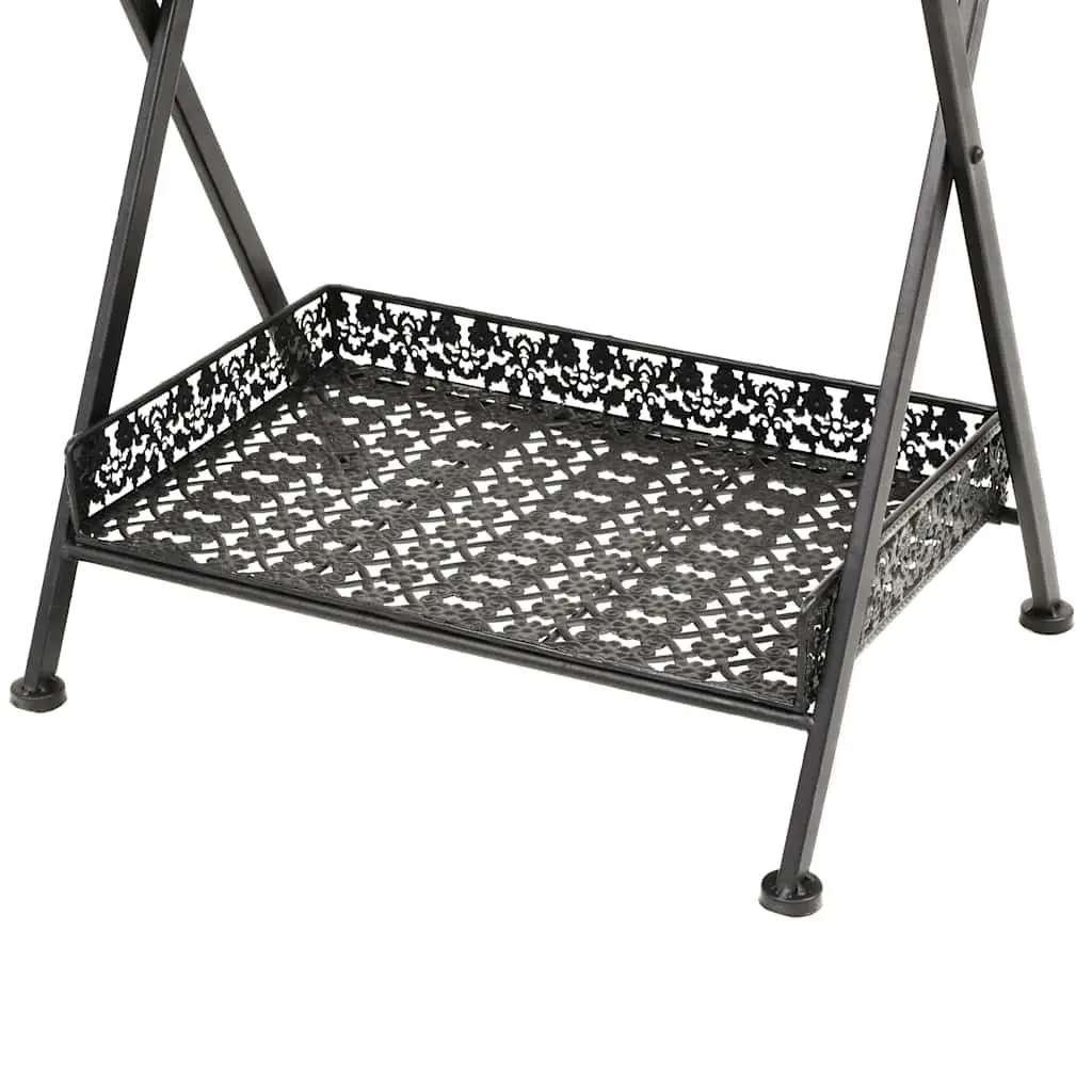 Folding Tea Table Vintage Style Metal End Table Storage Basket Black Antique