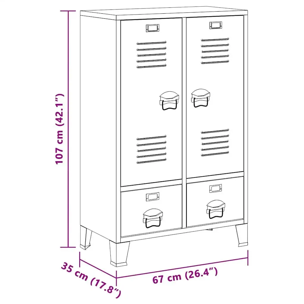 Industrial Metal Wardrobe Cabinet Black 2 Drawers 2 Adjustable Shelves 67cm W x 35cm D x 107cm H