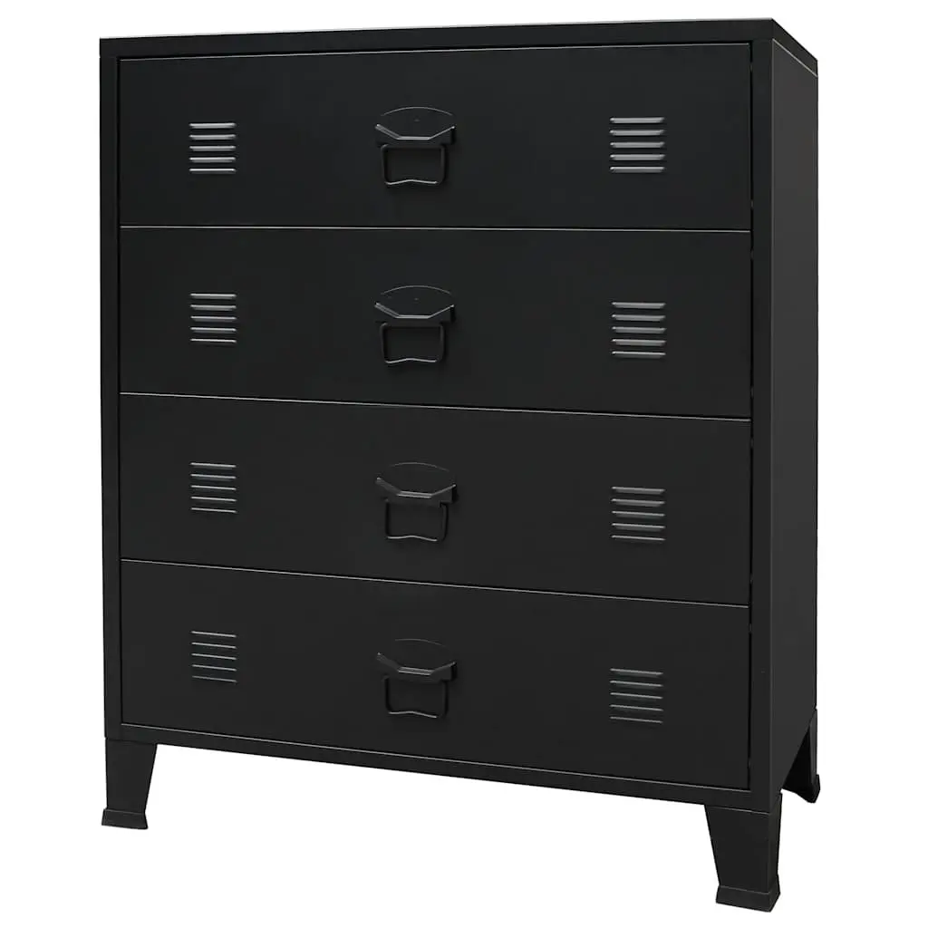 Chest of Drawers Industrial Style 4 Drawer Black Metal Storage Cabinet 78W x 40D x 93H cm