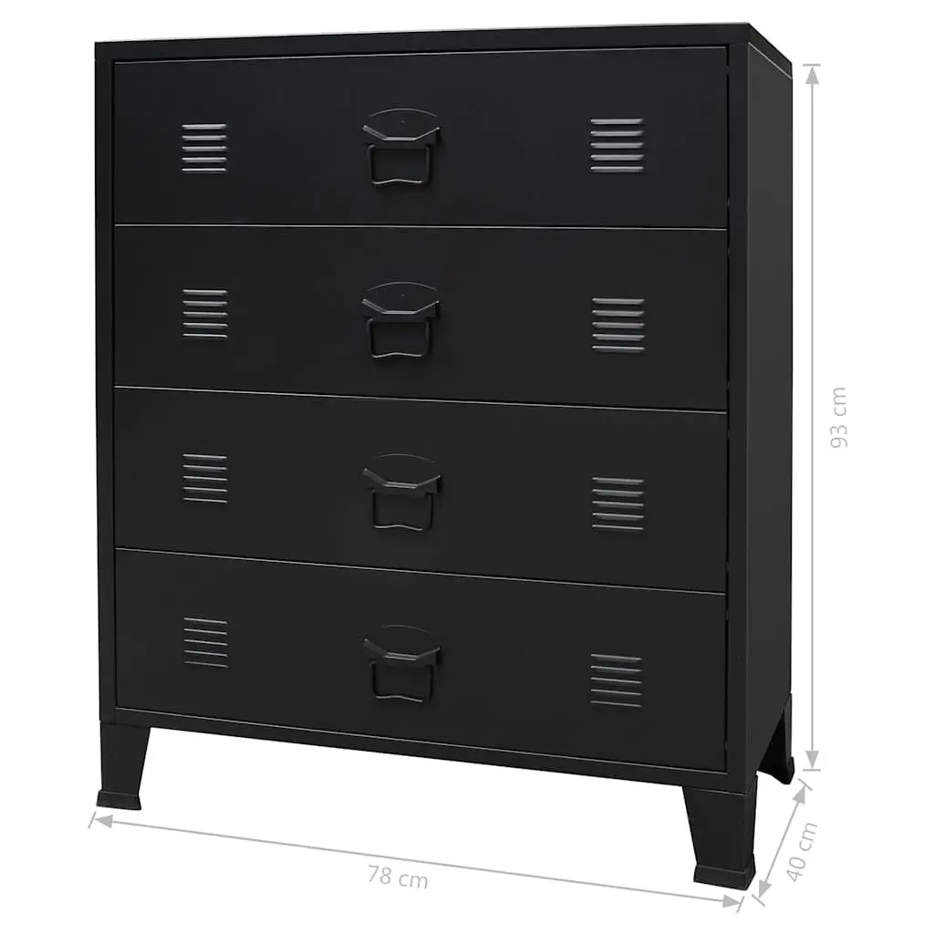 Chest of Drawers Industrial Style 4 Drawer Black Metal Storage Cabinet 78W x 40D x 93H cm