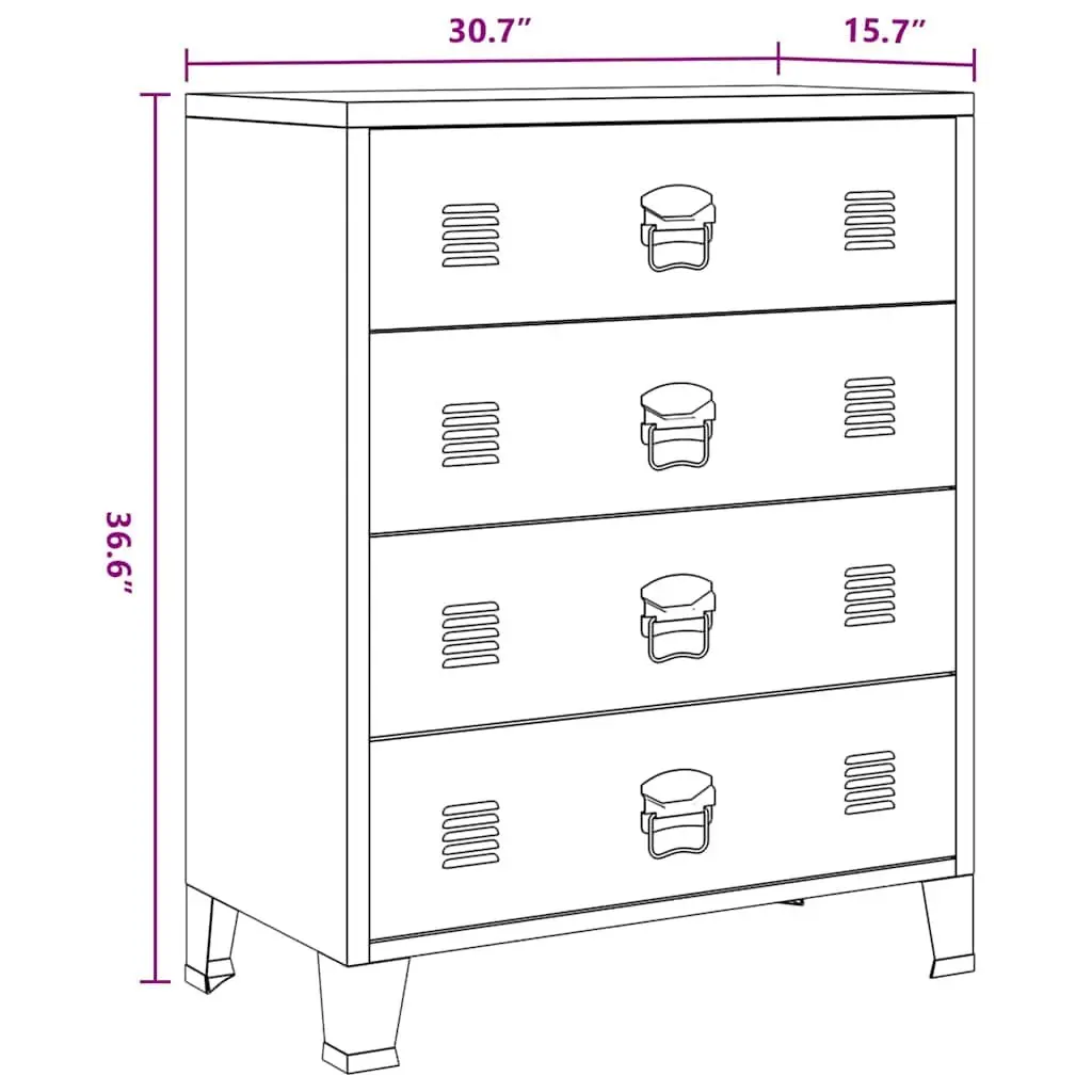Chest of Drawers Industrial Style 4 Drawer Black Metal Storage Cabinet 78W x 40D x 93H cm
