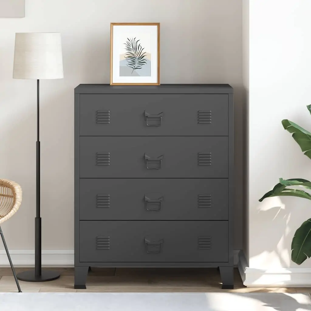 Chest of Drawers Industrial Style 4 Drawer Black Metal Storage Cabinet 78W x 40D x 93H cm