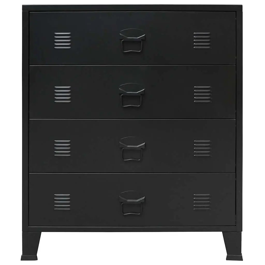 Chest of Drawers Industrial Style 4 Drawer Black Metal Storage Cabinet 78W x 40D x 93H cm