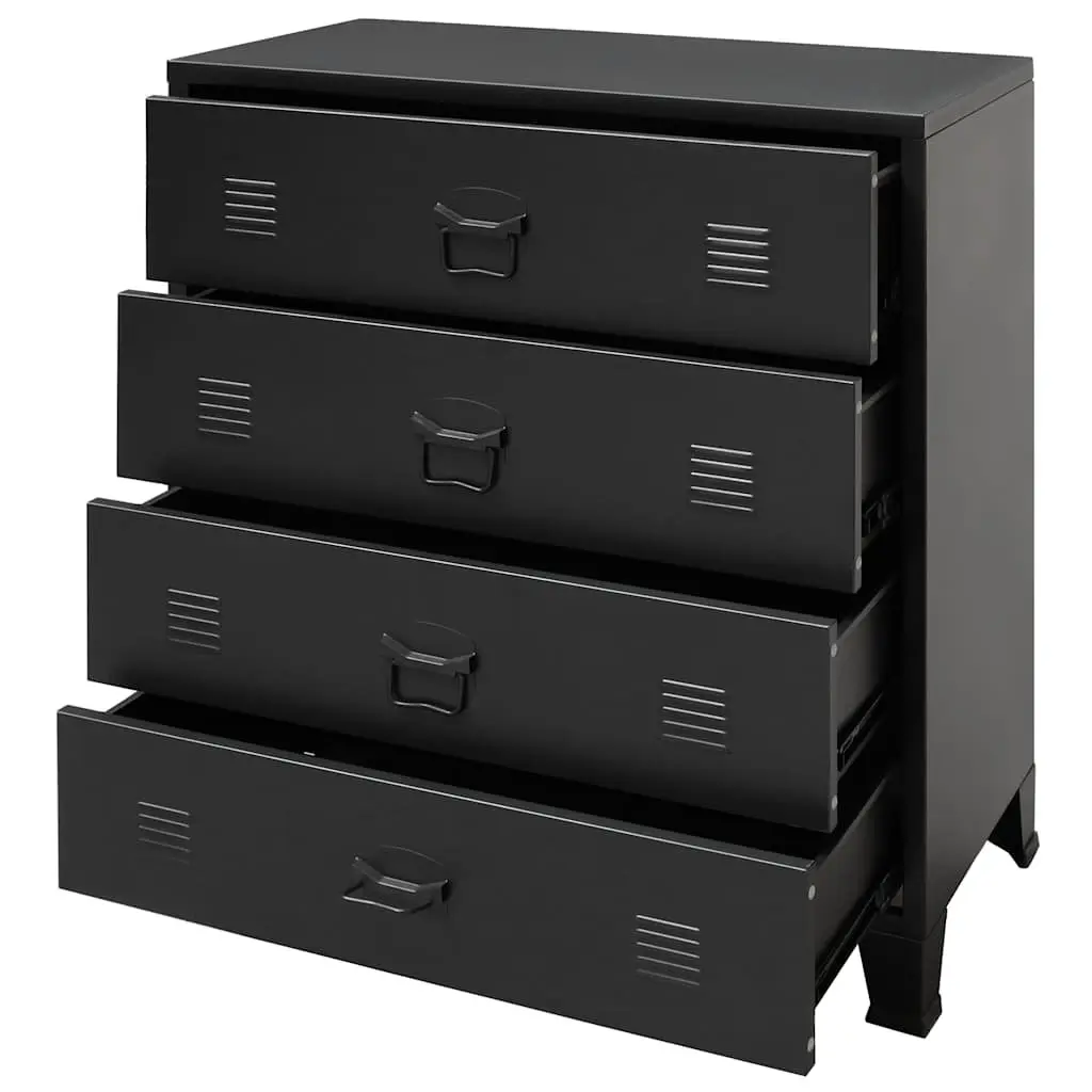 Chest of Drawers Industrial Style 4 Drawer Black Metal Storage Cabinet 78W x 40D x 93H cm