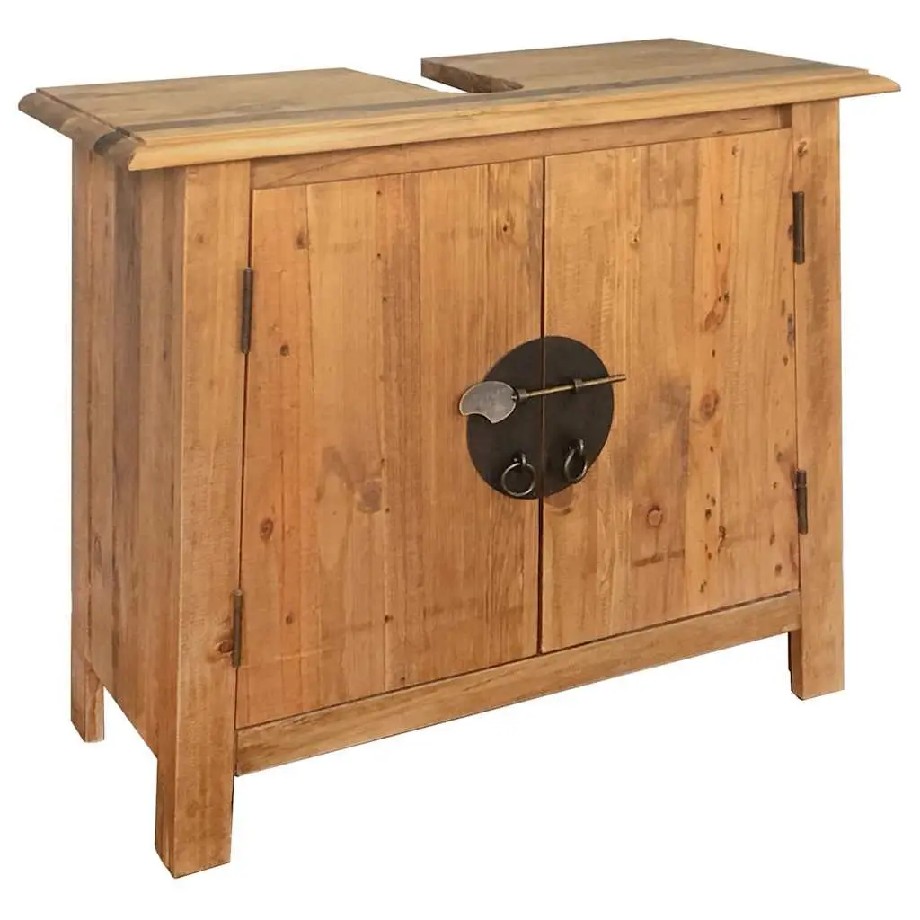 Bathroom Vanity Cabinet Retro Solid Pinewood Brown 70W x 32D x 63H cm