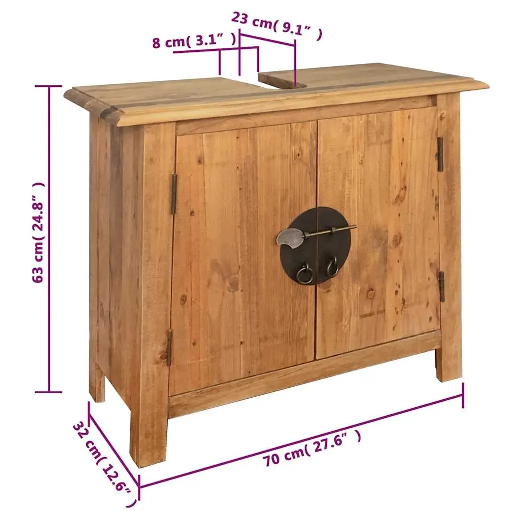 Bathroom Vanity Cabinet Retro Solid Pinewood Brown 70W x 32D x 63H cm