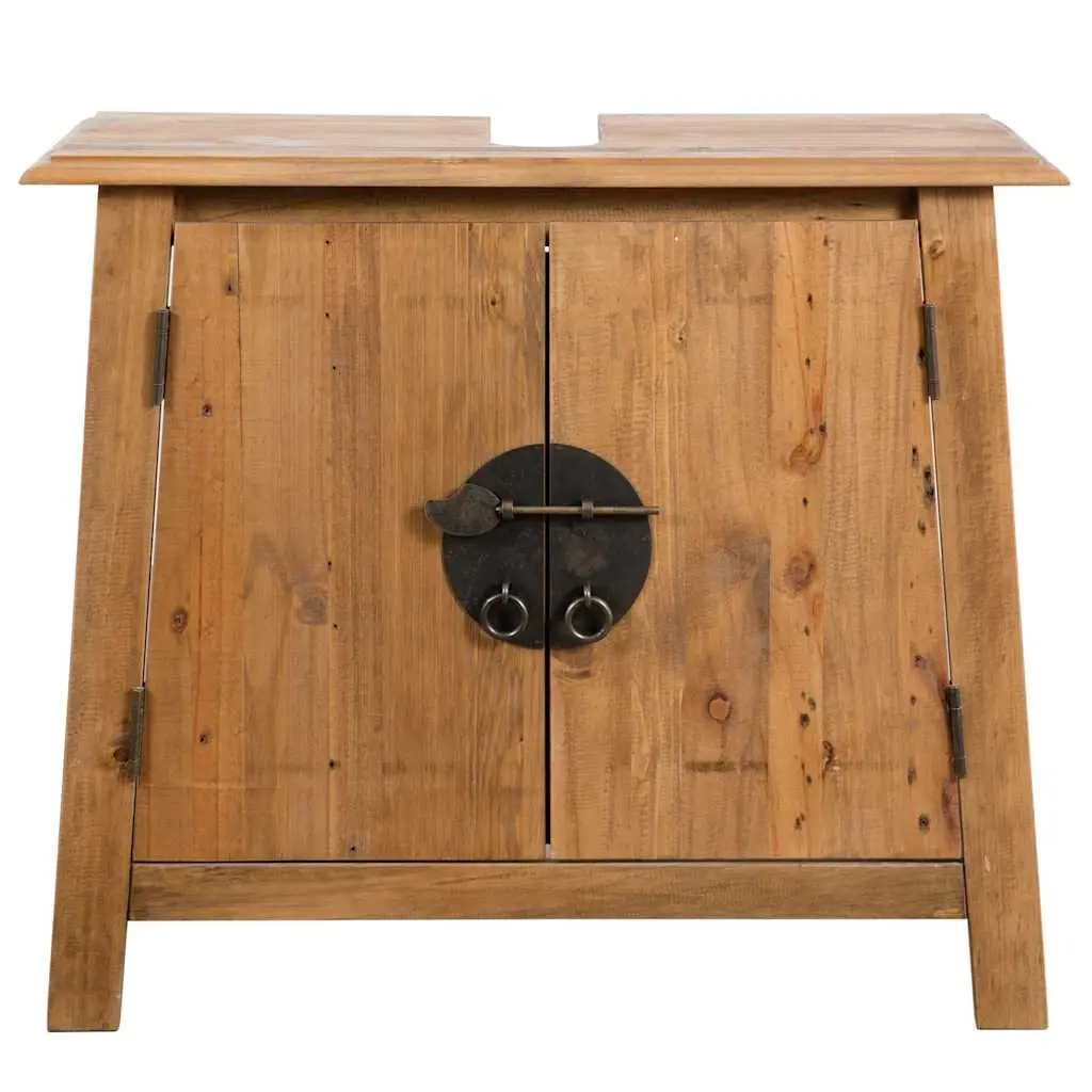 Bathroom Vanity Cabinet Retro Solid Pinewood Brown 70W x 32D x 63H cm