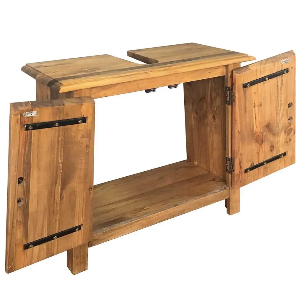 Bathroom Vanity Cabinet Retro Solid Pinewood Brown 70W x 32D x 63H cm