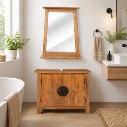 Bathroom Furniture Set Vanity Cabinet Mirror Retro Style Brown Wooden