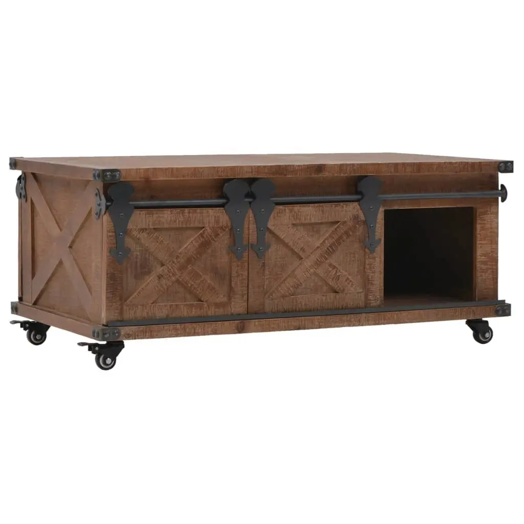 Coffee Table Solid Fir Wood Sliding Door Brown 91x51x38cm Living Room Furniture