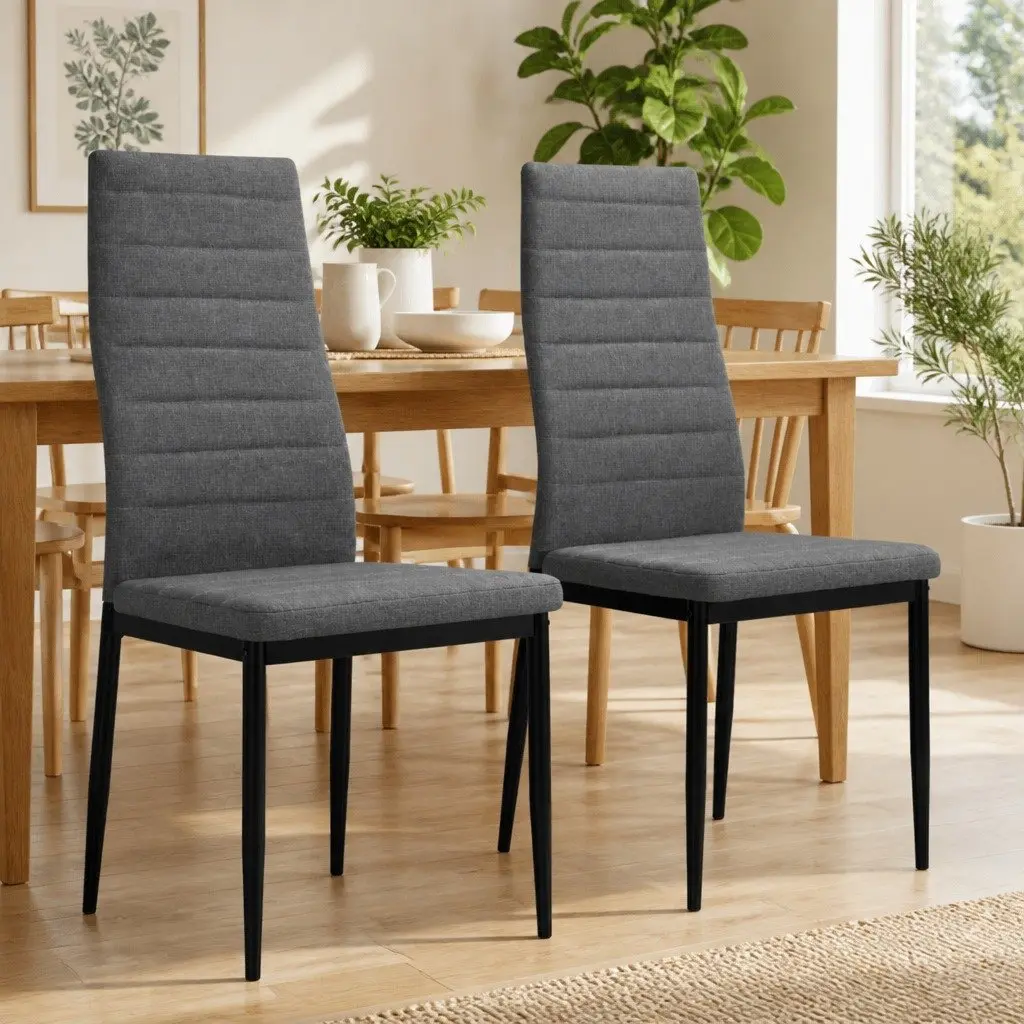 Dining Chairs Contemporary Grey Fabric Padded Backrest 2 Piece