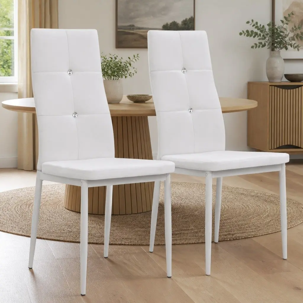 Dining Chairs 2 pcs White Faux Leather Modern Kitchen Seating Padded Backrest