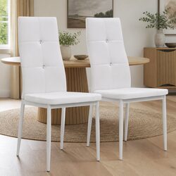 Dining Chairs 2 pcs White Faux Leather Modern Kitchen Seating Padded Backrest