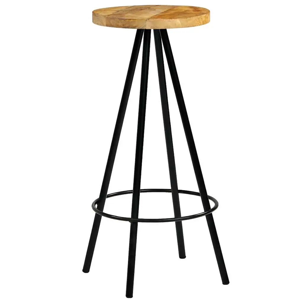Bar Stools Solid Mango Wood Seats Steel Frame 4 Piece