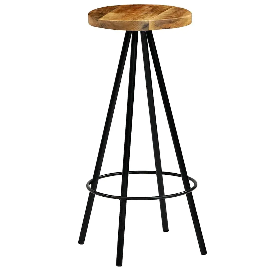 Bar Stools Solid Mango Wood Seats Steel Frame 4 Piece