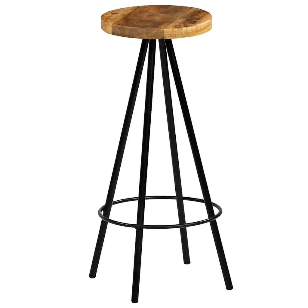 Bar Stools Solid Mango Wood Seats Steel Frame 4 Piece