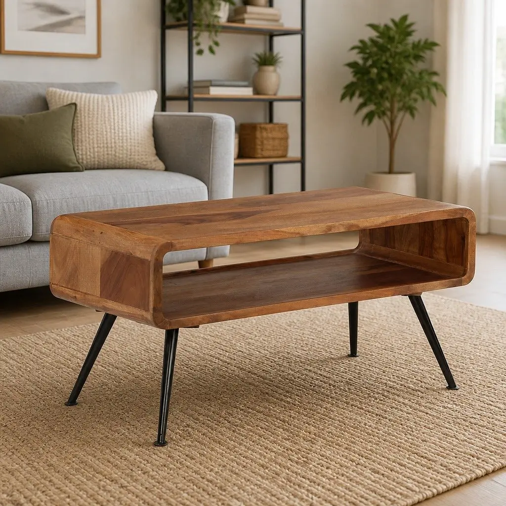 Coffee Table Solid Acacia Wood Brown Vintage 95L x 40W x 45H cm