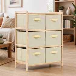 Storage Rack with 6 Fabric Baskets Cedar Wood Lightweight Home Organizer