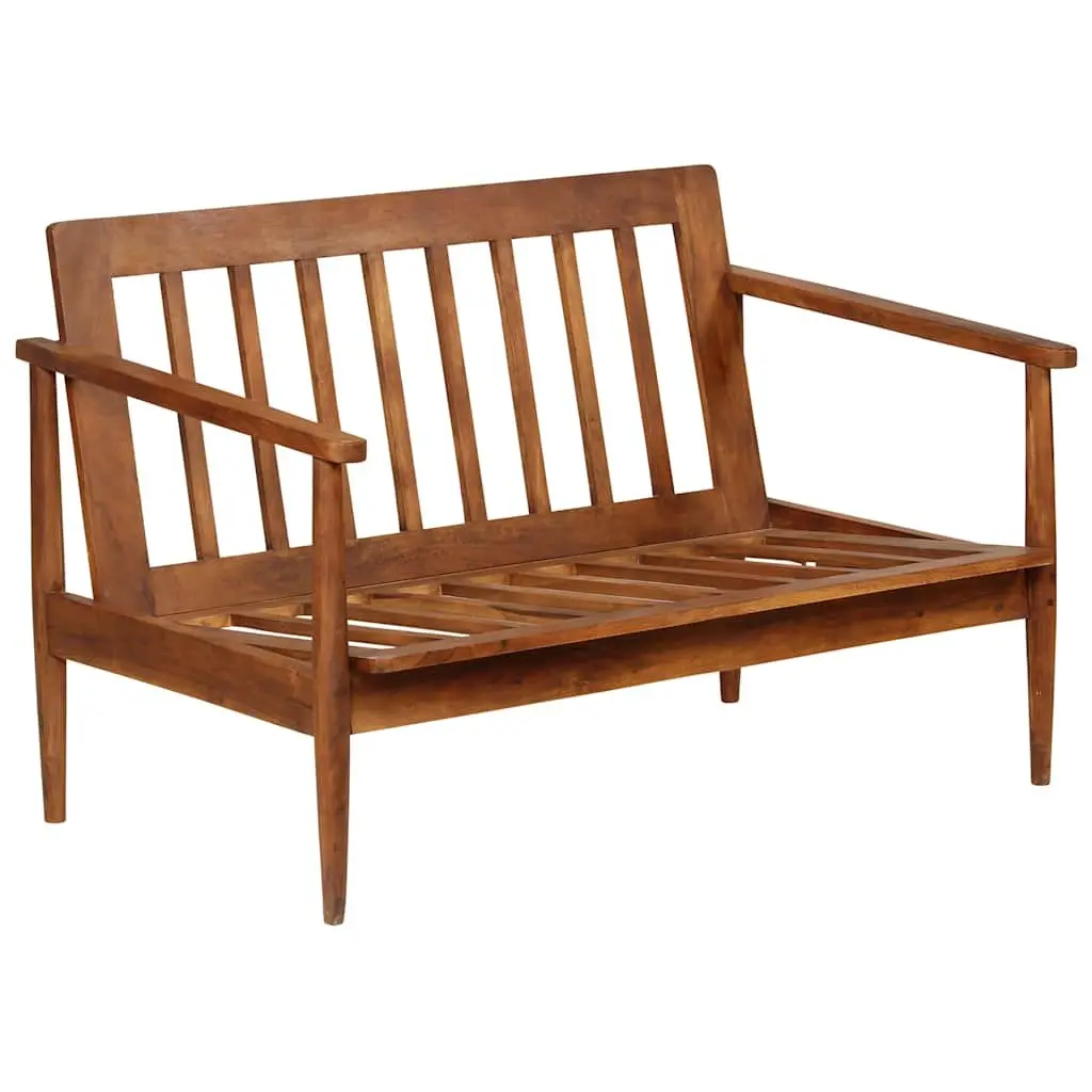 2-Seater Sofa Brown Goat Leather Upholstery Solid Acacia Wood Frame for Living Room