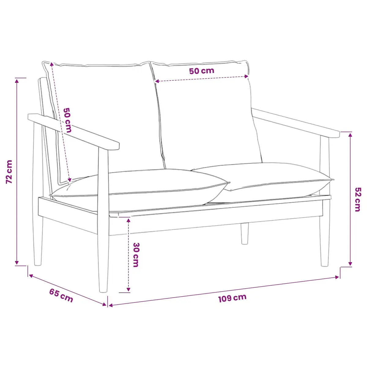 2-Seater Sofa Brown Goat Leather Upholstery Solid Acacia Wood Frame for Living Room