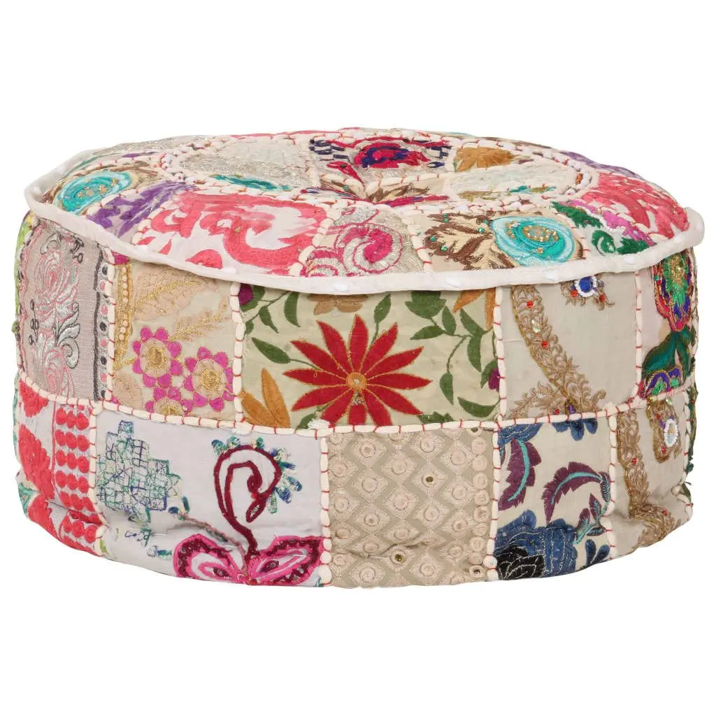 Patchwork Pouffe Handmade Cotton 40x20 cm Beige