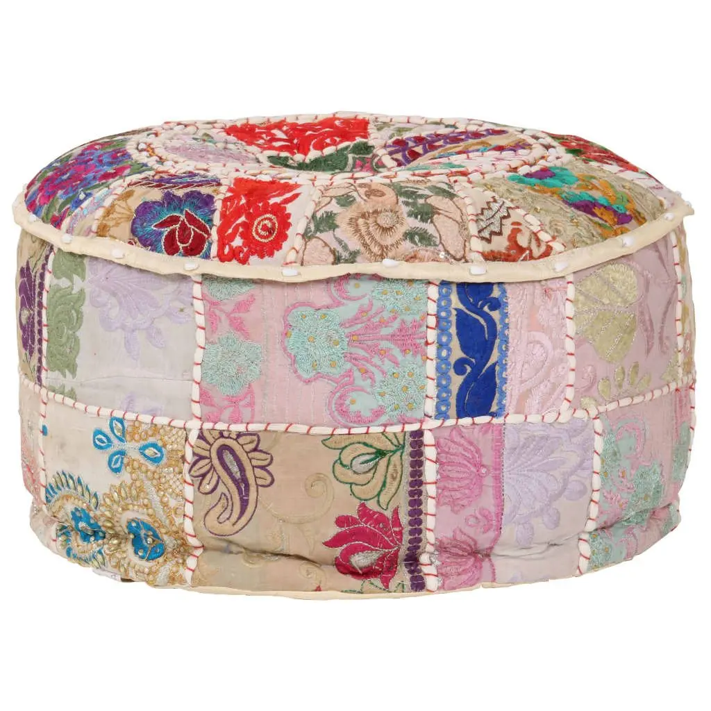 Patchwork Pouffe Handmade Cotton 40x20 cm Beige