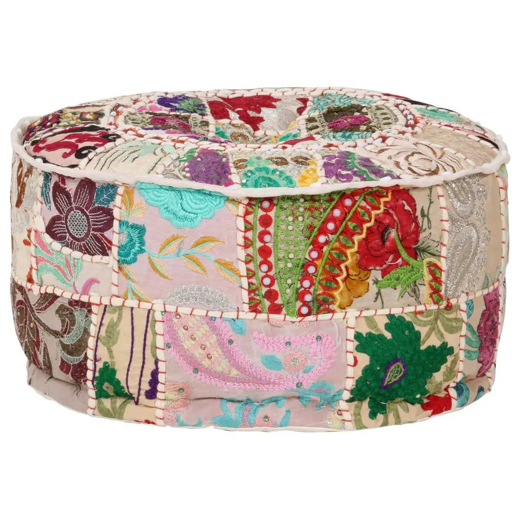 Patchwork Pouffe Handmade Cotton 40x20 cm Beige