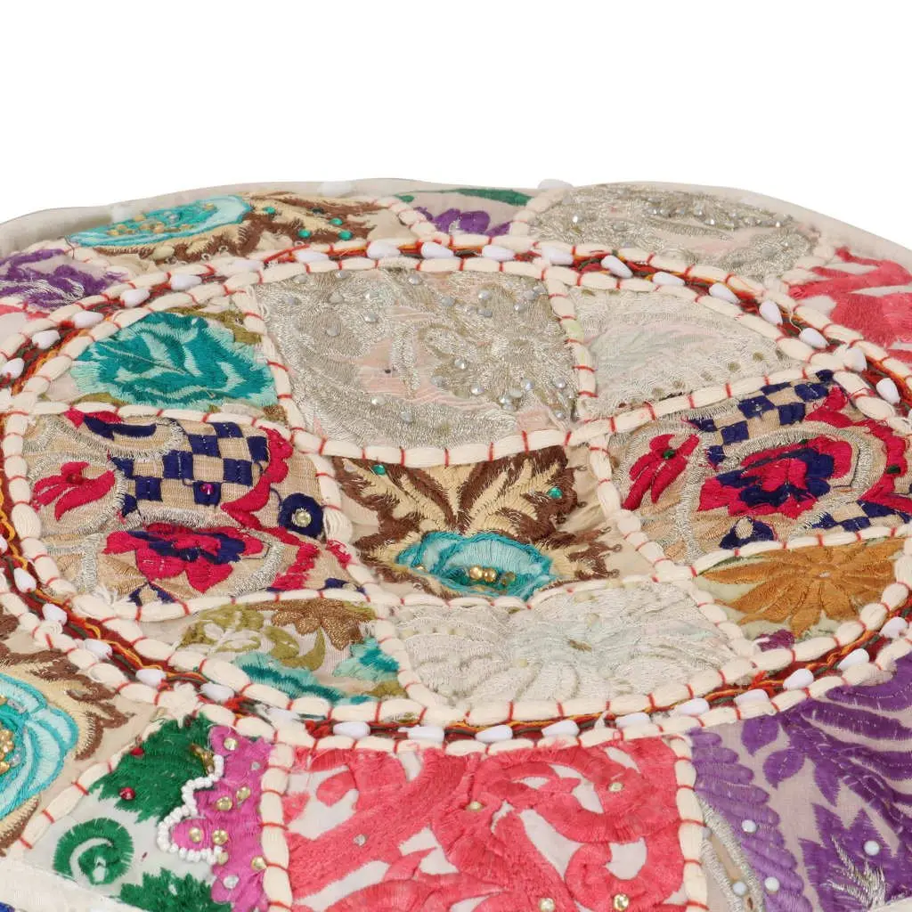Patchwork Pouffe Handmade Cotton 40x20 cm Beige