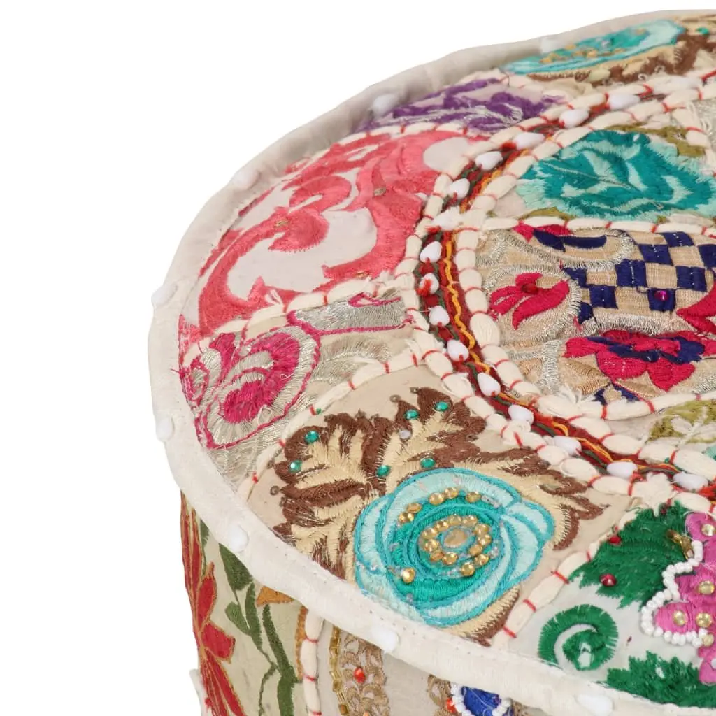 Patchwork Pouffe Handmade Cotton 40x20 cm Beige