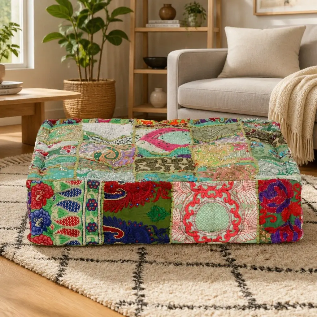 Patchwork Pouffe Handmade Square Foot Rest 50x50 cm Multicolour