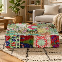 Patchwork Pouffe Square Handmade Foot Rest Stool Cushion Seat Ottoman