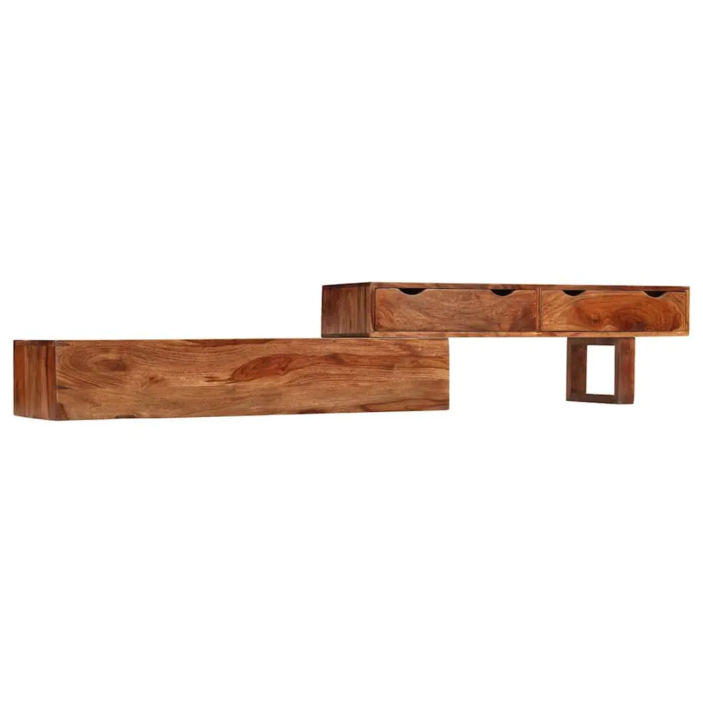 TV Cabinet Solid Acacia Wood Brown 2 Drawers 200 x 30 x 35 cm Living Room Storage