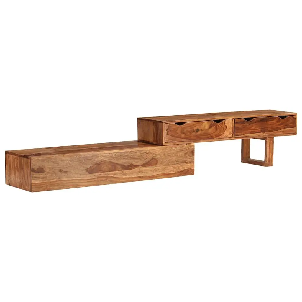 TV Cabinet Solid Acacia Wood Brown 2 Drawers 200 x 30 x 35 cm Living Room Storage