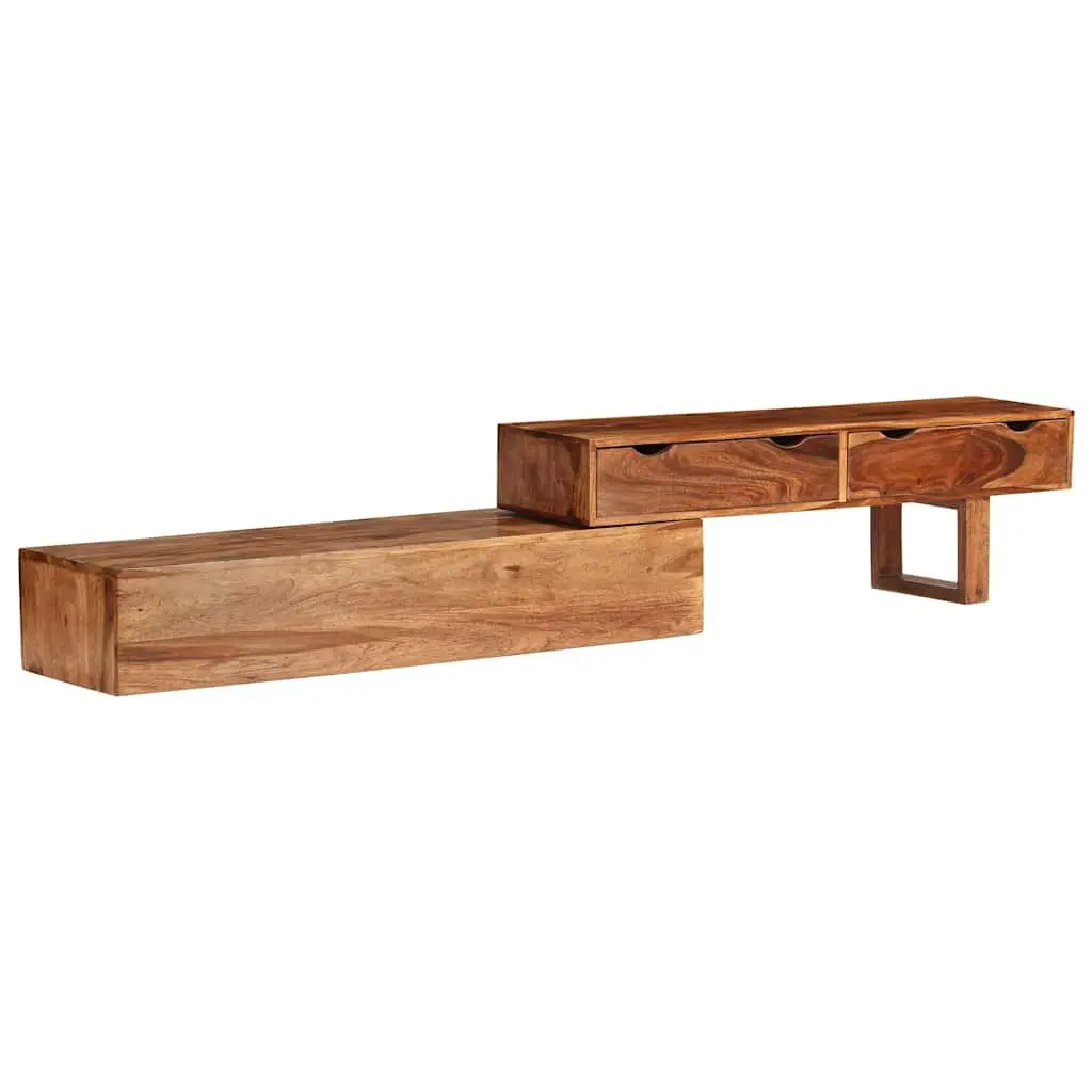 TV Cabinet Solid Acacia Wood Brown 2 Drawers 200 x 30 x 35 cm Living Room Storage