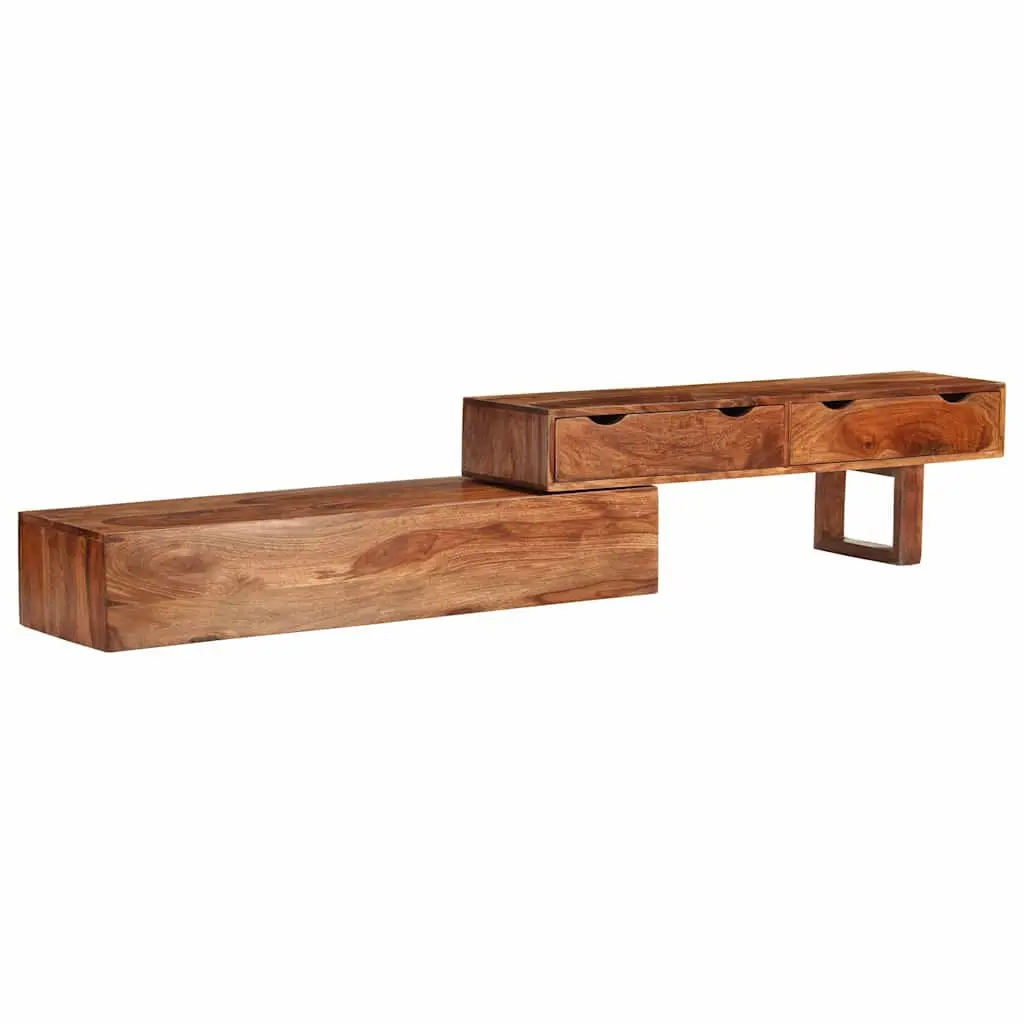 TV Cabinet Solid Acacia Wood Brown 2 Drawers 200 x 30 x 35 cm Living Room Storage