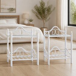 Friendly 2 pcs Nightstand Set in White and Glass