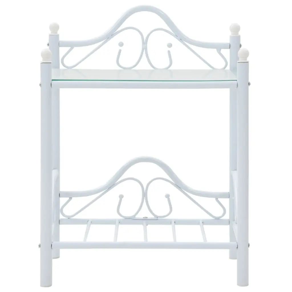 Bedside Tables 2 pcs White Steel Tempered Glass Nightstand Set 45x30.5x60 cm