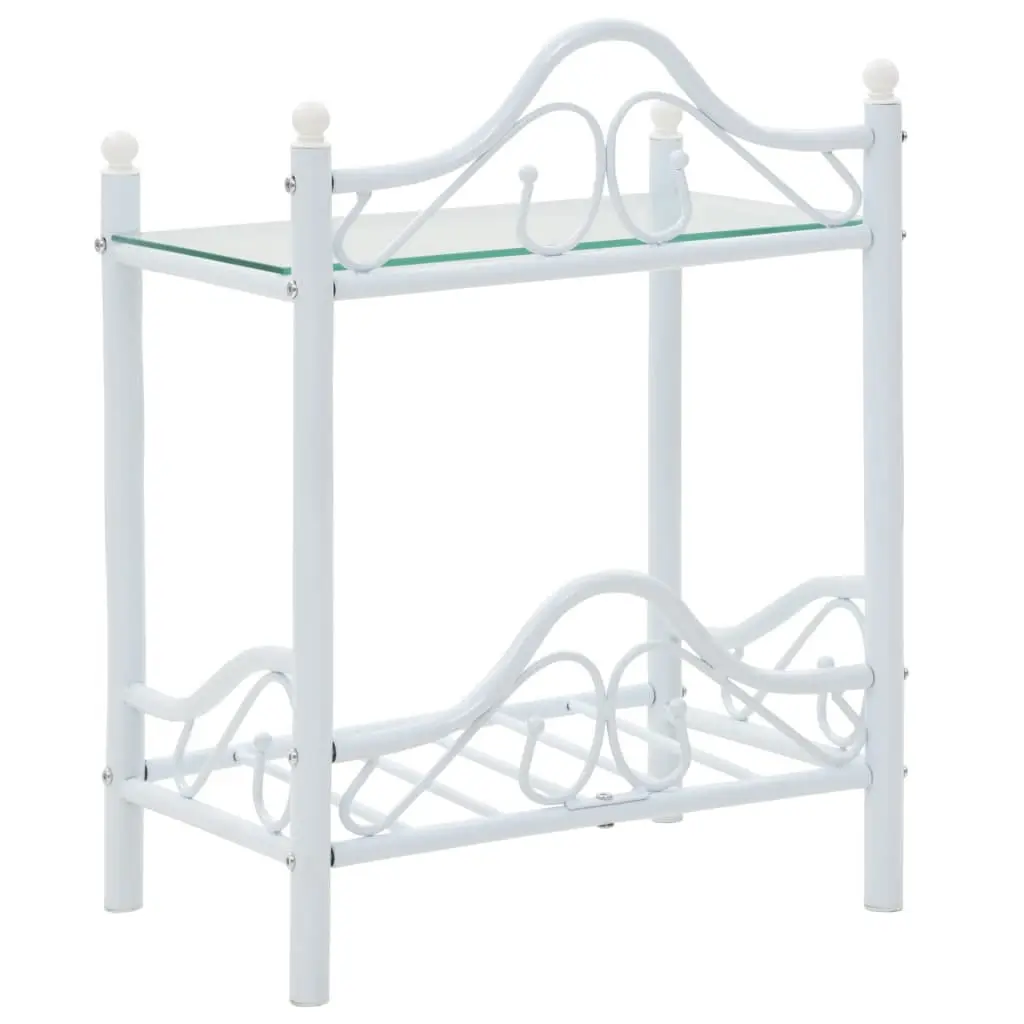 Bedside Tables 2 pcs White Steel Tempered Glass Nightstand Set 45x30.5x60 cm