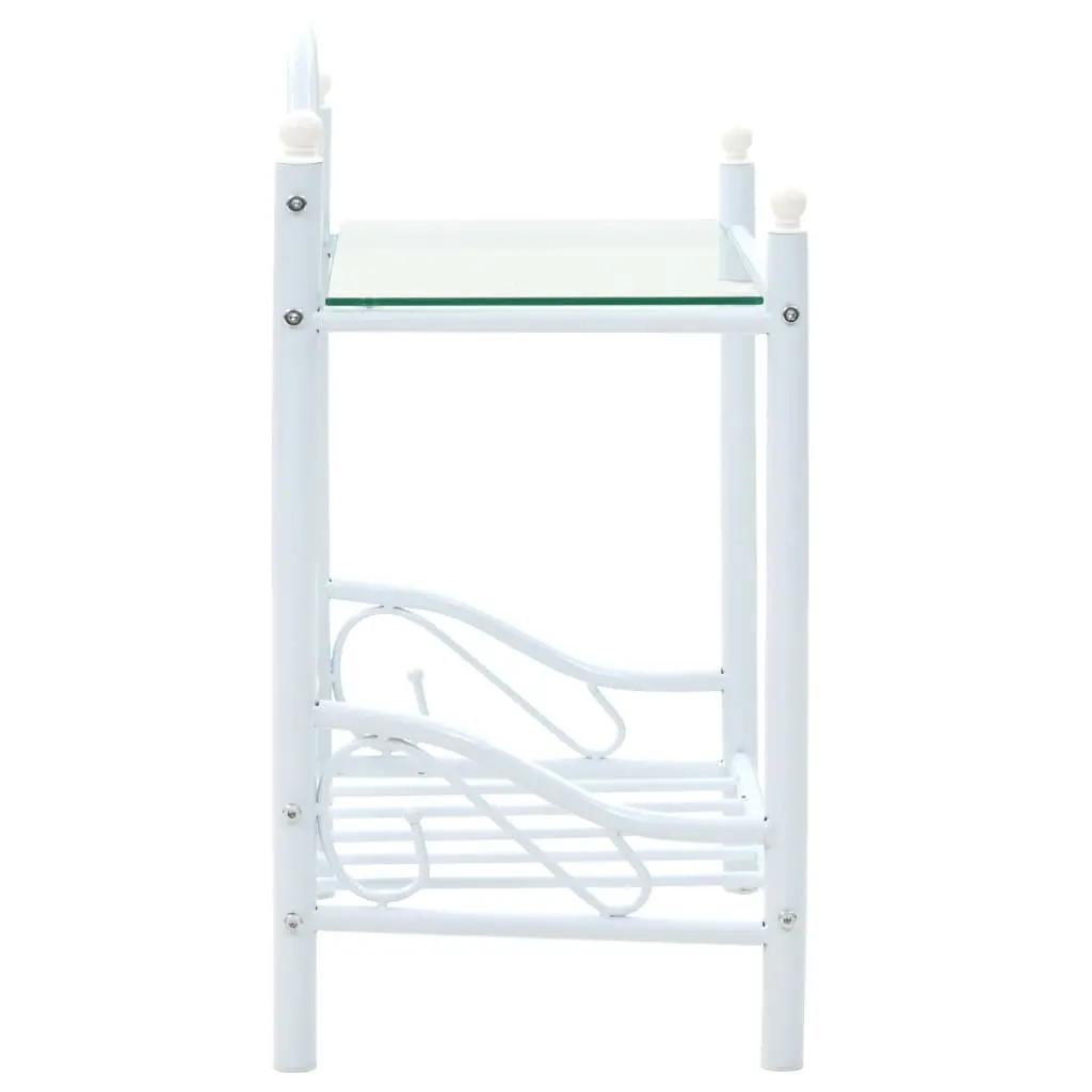 Bedside Tables 2 pcs White Steel Tempered Glass Nightstand Set 45x30.5x60 cm