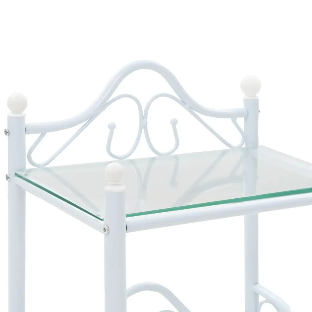 Bedside Tables 2 pcs White Steel Tempered Glass Nightstand Set 45x30.5x60 cm