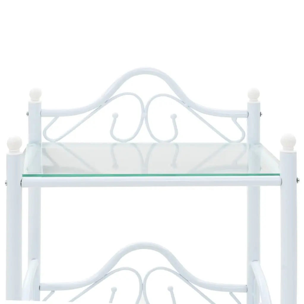 Bedside Tables 2 pcs White Steel Tempered Glass Nightstand Set 45x30.5x60 cm