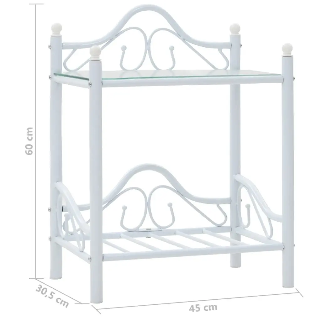 Bedside Tables 2 pcs White Steel Tempered Glass Nightstand Set 45x30.5x60 cm