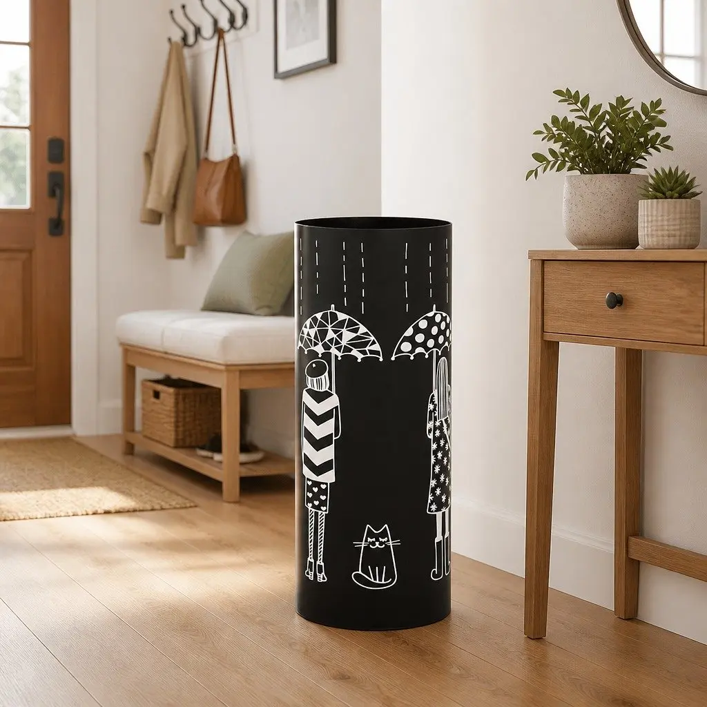 Umbrella Stand Modern Steel Black with Removable Drip Tray