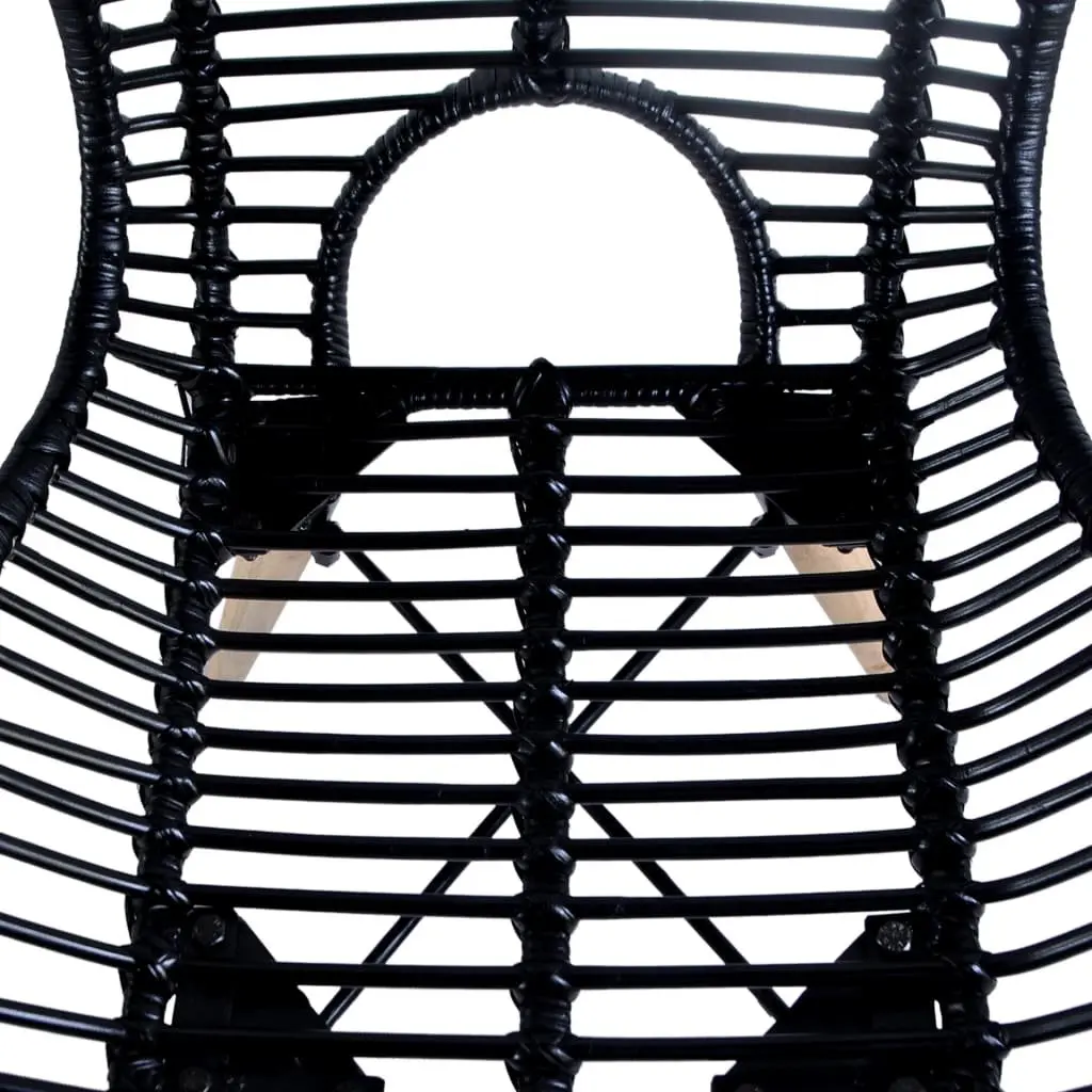 Dining Chairs Natural Rattan Black Wooden Legs Set of 2
