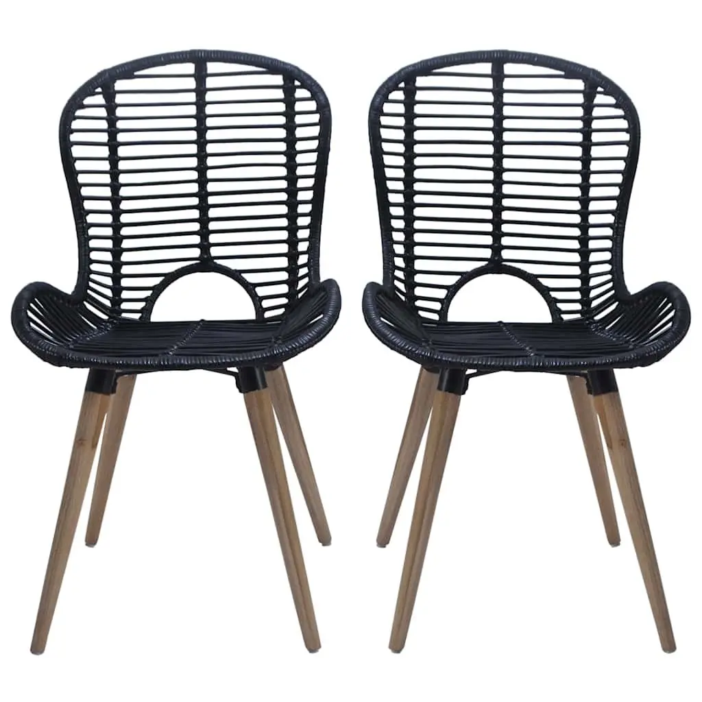 Dining Chairs Set of 4 Black Natural Rattan Wooden Legs Kitchen Room Furniture
