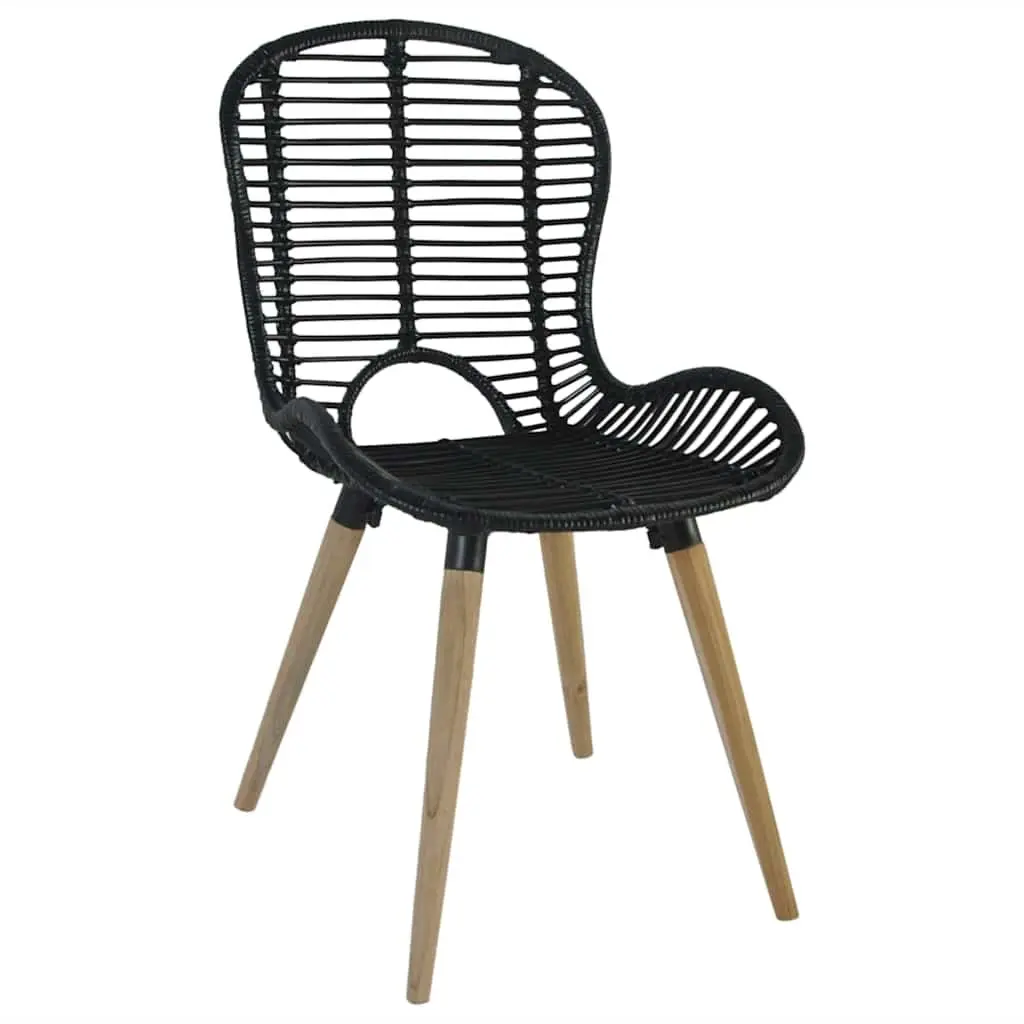 Dining Chairs Set of 4 Black Natural Rattan Wooden Legs Kitchen Room Furniture