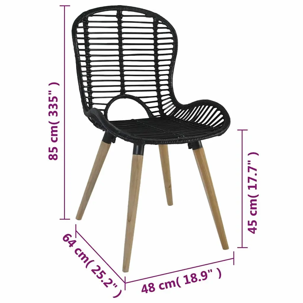 Dining Chairs Set of 4 Black Natural Rattan Wooden Legs Kitchen Room Furniture