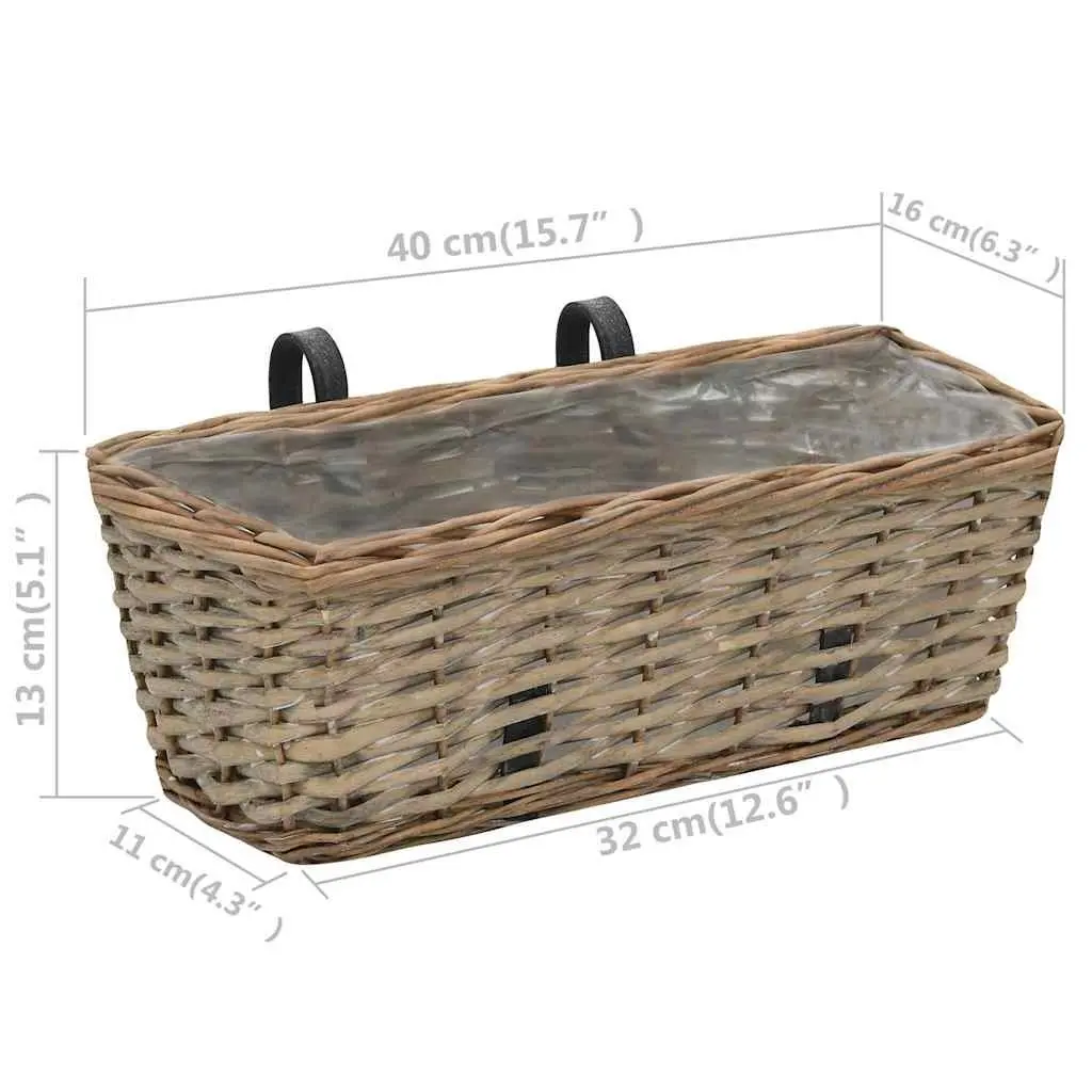 Wicker Balcony Planter Set 2 Pieces Rattan Garden Hanging Pot 40cm