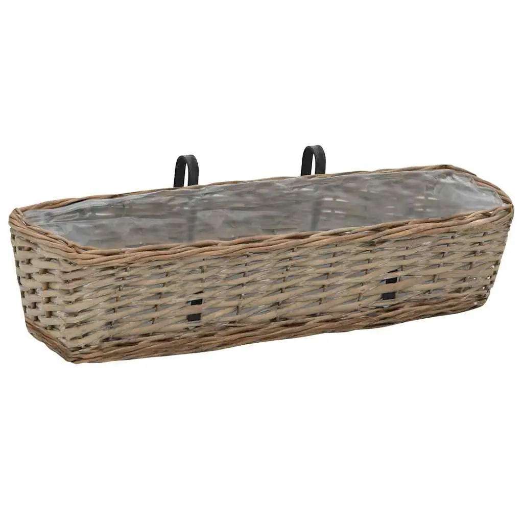 Wicker Planter 2 Piece PE Lining 60 cm Brown Hanging Garden Pot